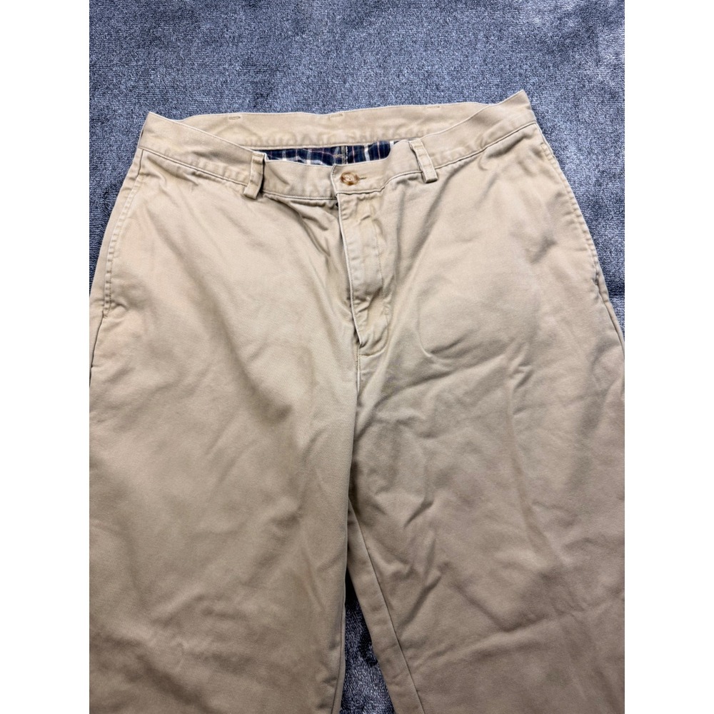 LL Bean Natural Fit Flannel Lined Chinos Mens 33x32 Khaki Tan Plaid Pants 162385